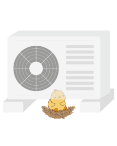 エアコン室外機下の巣にいるカワラバトのヒナのイラスト